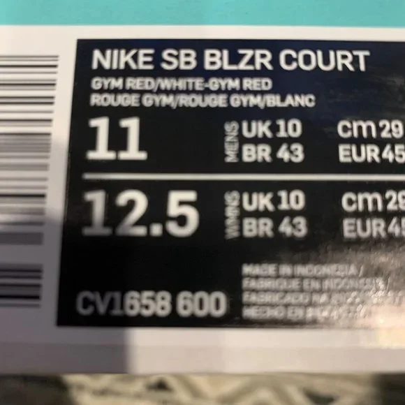 Nike SB Blazer Court Skate Shoes Men's Size 11 Gym Red/ White CV1658-600 - Picture 7 of 7